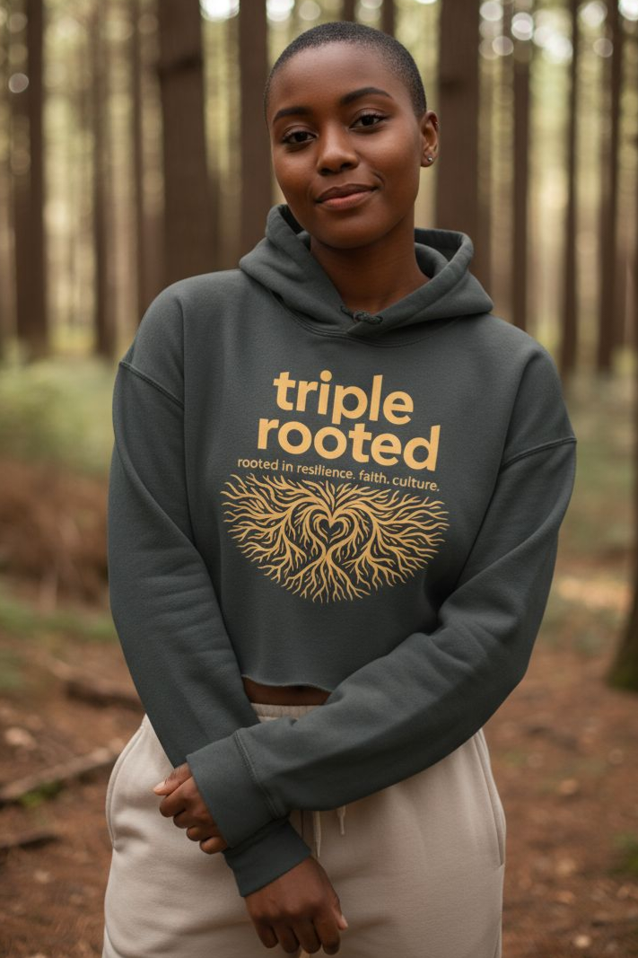 Classic Triple Rooted Logo Cropped Hoodie