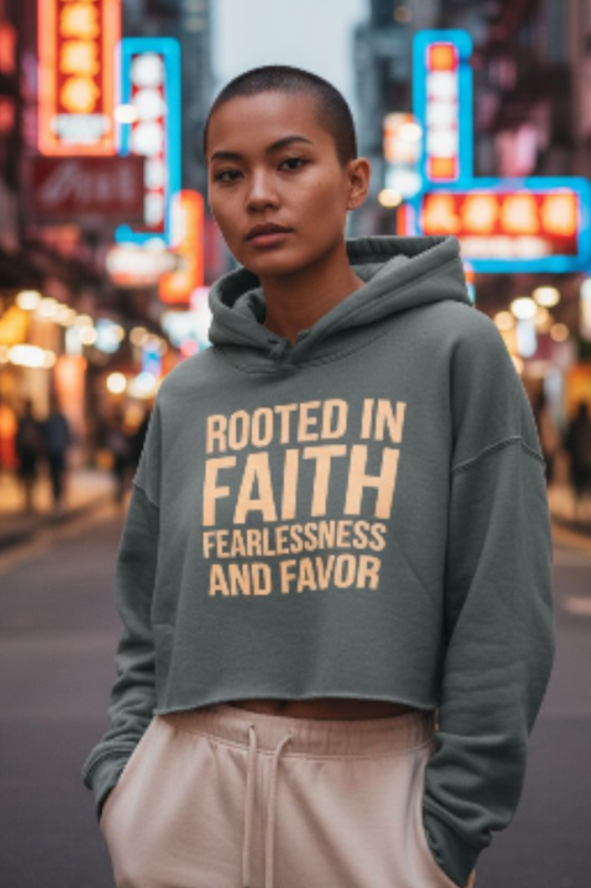Rooted in Faith Fearlessness and Favor Cropped Hoodie
