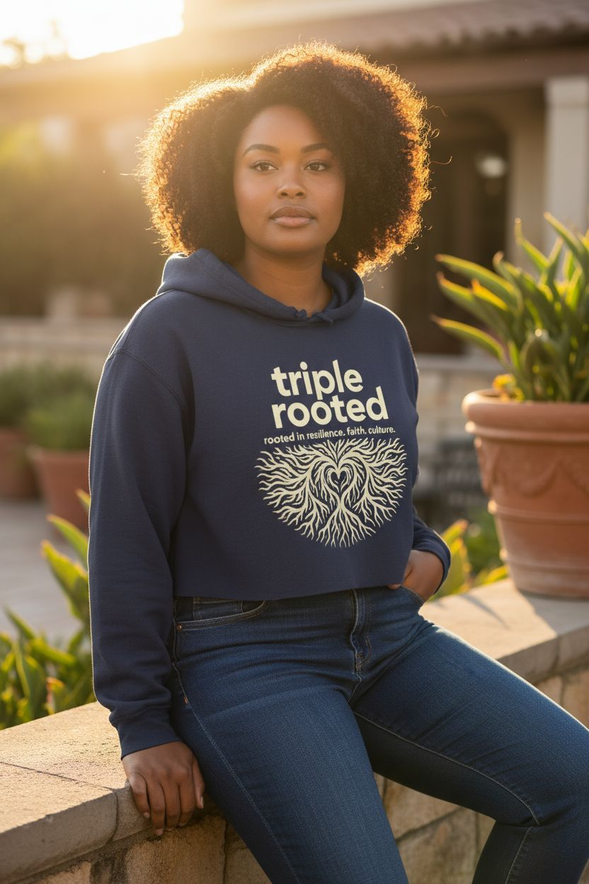 Classic Triple Rooted Logo Cropped Hoodie