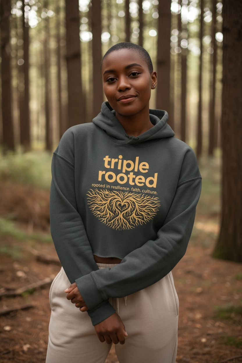 Classic Triple Rooted Logo Cropped Hoodie